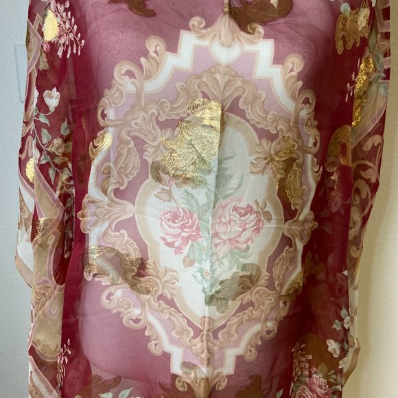 BASILE Vintage Large Square Scarf 100% Silk Gold Size 43" x 43" - Picture 8 of 9